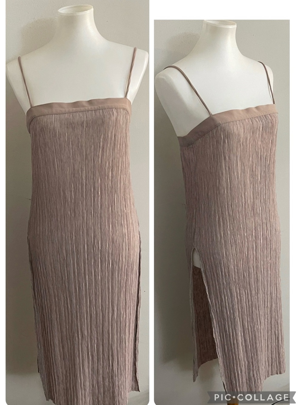 Zara Nude Color Crinkle Midi Top with Side Slit Fairy Minimalist Vacation Boho